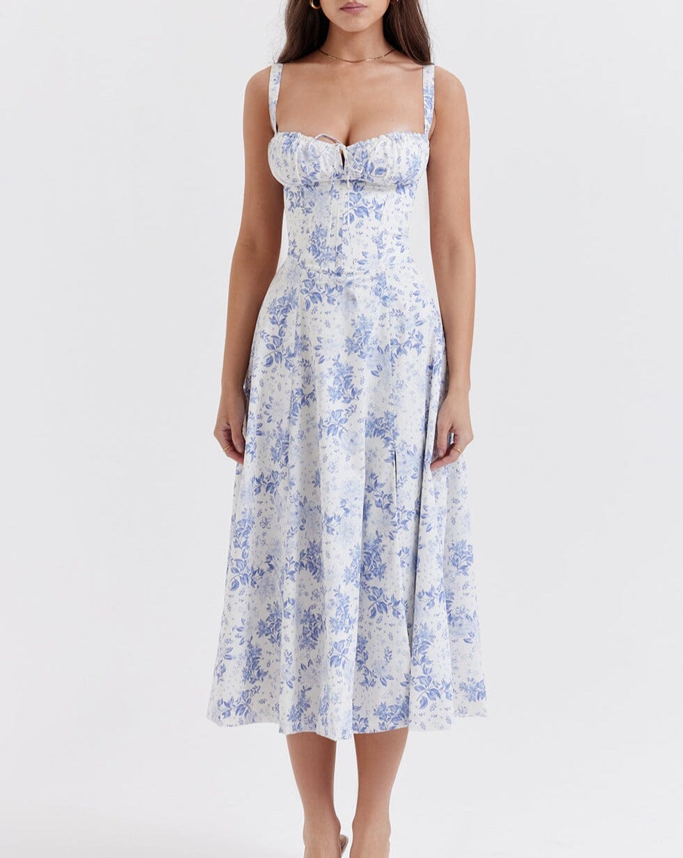 Blommig midiklänning med sidoslits