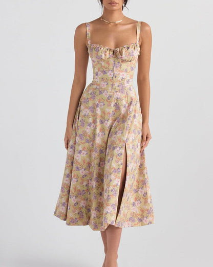 Vestido Midi Floral com Fenda Lateral