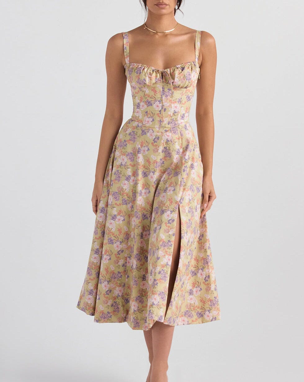 Blommig midiklänning med sidoslits