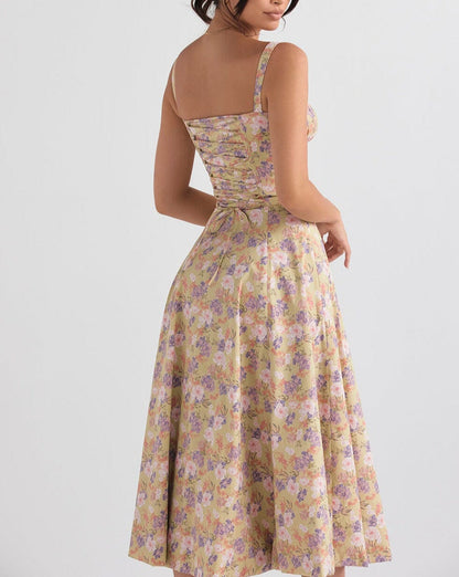 Vestido Midi Floral com Fenda Lateral