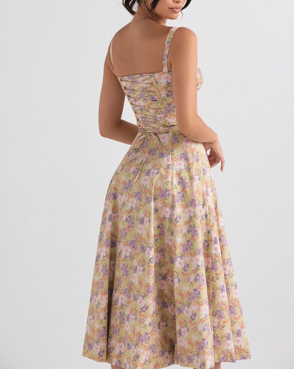 Blommig midiklänning med sidoslits