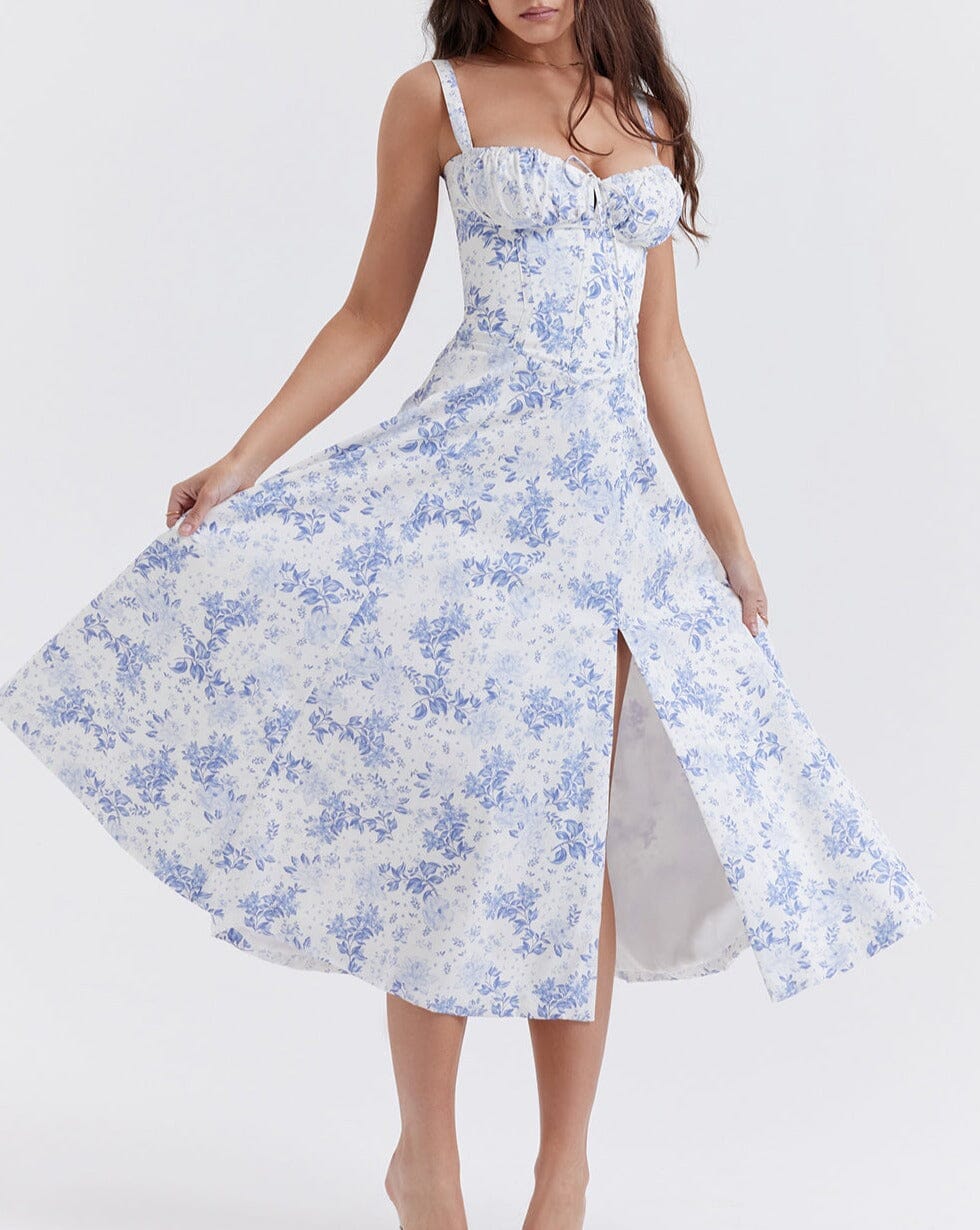 Blomstret midikjole med sidesplitt